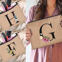Floral Letter Print Women Linen Zipper Pouch Travel Organizer Case Mujer Bolsas Cosmetic Bag Makeup Bag Bridesmaid Makeup Bags