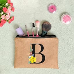 Floral Letter Print Women Linen Zipper Pouch Travel Organizer Case Mujer Bolsas Cosmetic Bag Makeup Bag Bridesmaid Makeup Bags