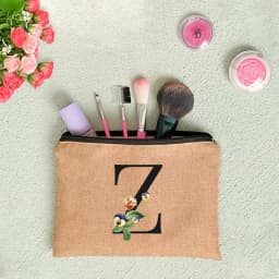 Floral Letter Print Women Linen Zipper Pouch Travel Organizer Case Mujer Bolsas Cosmetic Bag Makeup Bag Bridesmaid Makeup Bags