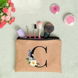 Floral Letter Print Women Linen Zipper Pouch Travel Organizer Case Mujer Bolsas Cosmetic Bag Makeup Bag Bridesmaid Makeup Bags