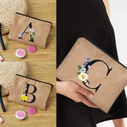 Floral Letter Print Women Linen Zipper Pouch Travel Organizer Case Mujer Bolsas Cosmetic Bag Makeup Bag Bridesmaid Makeup Bags