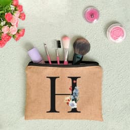 Floral Letter Print Women Linen Zipper Pouch Travel Organizer Case Mujer Bolsas Cosmetic Bag Makeup Bag Bridesmaid Makeup Bags