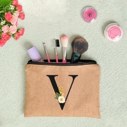 Floral Letter Print Women Linen Zipper Pouch Travel Organizer Case Mujer Bolsas Cosmetic Bag Makeup Bag Bridesmaid Makeup Bags