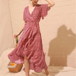 Women Summer Dresses Bohemian Sexy V-Neck Irregular High Waist Lace-up Chiffon Print Dress Casual Beach Long Dress