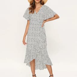 Women Summer Dresses Bohemian Sexy V-Neck Irregular High Waist Lace-up Chiffon Print Dress Casual Beach Long Dress