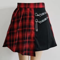 FICHOR Mall Goth Gothic Lace Ruffle Mini Skirts Womens Harajuku Fairy Grunge Pink Plaid Pleated Skirt Japanese Lolita Streetwear
