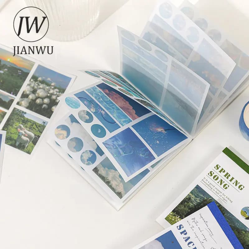 JIANWU 40Sheets INS Aesthetic Landscape Sticker Book DIY Journal Decoration Art Scrapbooking Material Kawaii Stationery Stickers