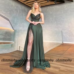 Corset Spaghetti Strap Black Pleat High Slit Asymmetrical Prom Gowns Custom Beading Sequined Women Dress Vestidos De Fiesta New