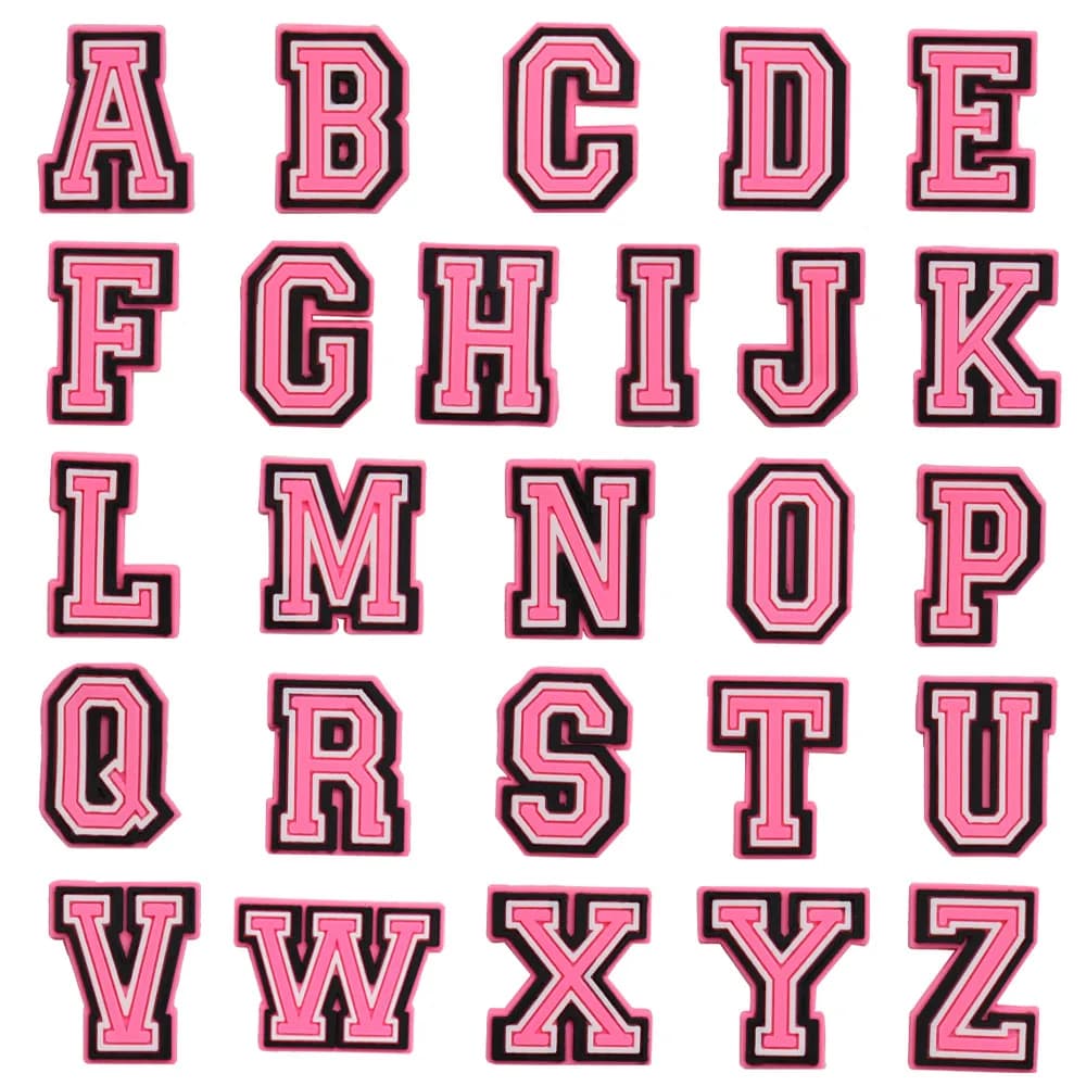 1-26Pcs PVC Pink English Letter Alphabet Sandals Shoe Charms Accessories Kids Designer Decoration DIY Backpack