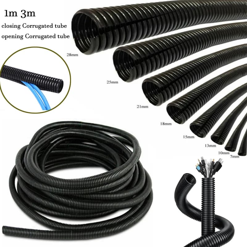 3/1m Insulation Corrugated Tube Pipe Nylon Wire Harness Casing Cable Sleeves Cord Duct Cover Auto Car Mechanical Line Protector