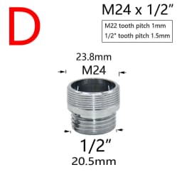 Brass Silver Water Faucet Coupler 1/2 To M16 M18 M20 M22 M24 M28 Thread Connector Fittings For Bubbler Kitchen And Bathroom