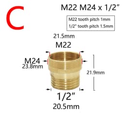 Brass Silver Water Faucet Coupler 1/2 To M16 M18 M20 M22 M24 M28 Thread Connector Fittings For Bubbler Kitchen And Bathroom