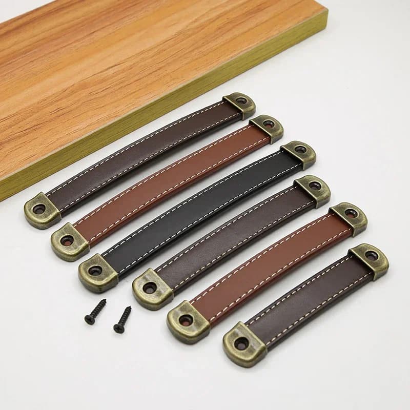 Furniture Cabinet Door Handle Cowhide Small Wardrobe Drawer Door Pull Wooden Box Gift Box Leather Handle