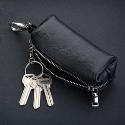 Genuine Leather Key Holder - Unisex Car/House Key Organizer Pouch with Long Keychain, Cow Split Leather Wallet Case
