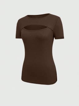 2024 European And American Summer Cross-Border New Women's Round Neck Chest Open Short Sleeve T-shirt