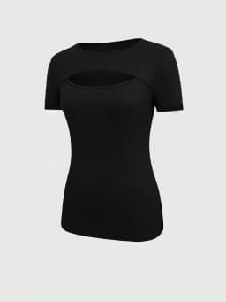 2024 European And American Summer Cross-Border New Women's Round Neck Chest Open Short Sleeve T-shirt