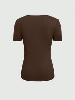 2024 European And American Summer Cross-Border New Women's Round Neck Chest Open Short Sleeve T-shirt