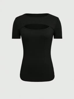 2024 European And American Summer Cross-Border New Women's Round Neck Chest Open Short Sleeve T-shirt