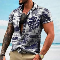 Summer Hawaiian Floral Beach Casual Plus Size Shirt 3D Coconut Pattern T-shirt Retro Tree Short Sleeve Vacation Man Slim Korean