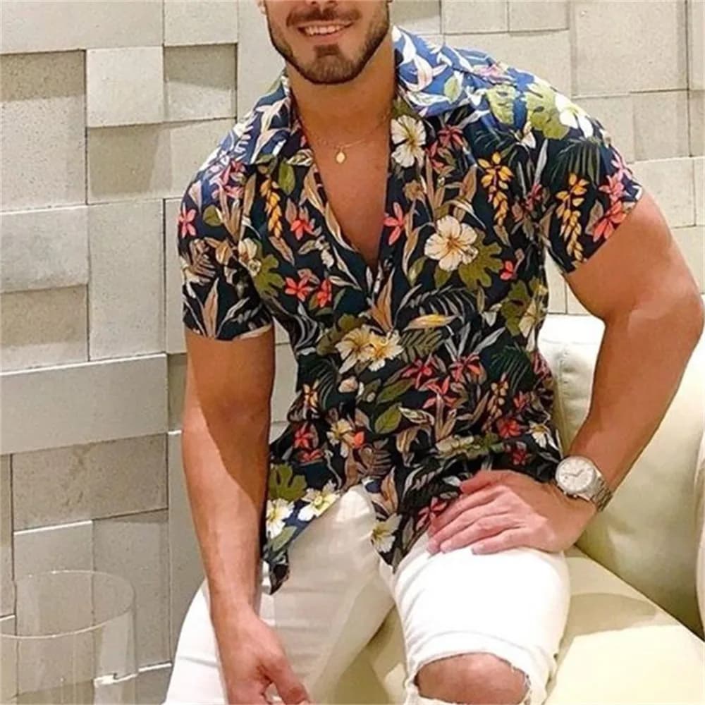 Summer Hawaiian Floral Beach Casual Plus Size Shirt 3D Coconut Pattern T-shirt Retro Tree Short Sleeve Vacation Man Slim Korean