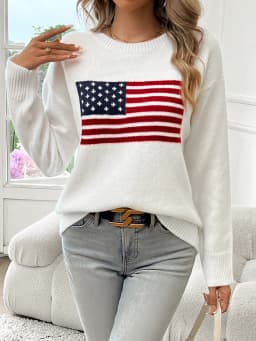 American Flag Crew Neck Long Sleeve Pullover Women's Sweater