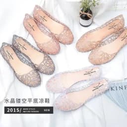 Casual Flat-soled Women Sandals Hollow Out Clear Beach Jelly Shoes Breathable Shallow Mouth Bling Sandals Ladies