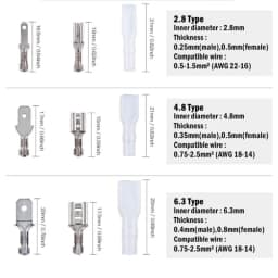 120pcs Box-Packed,Gold/Silver Crimp Terminal,Female 2.8/4.8/6.3mm No Male,Wire Connector,Electrical Terminals
