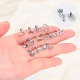 1PC Steel Moon Lighting Labret Bar Rings Crystal Flower Tragus Cartilage Piercing Rook Lobe Ear Helix Piercing Screw Fit Top 16g
