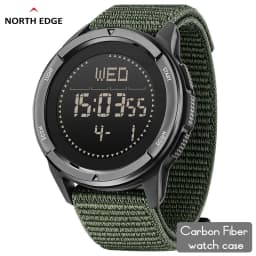 NORTH EDGE ALPS Men's Digital Carbon Fiber Watch Shock Militray Sports Super Light Outdoor Compass Waterproof 50M Wristwatches