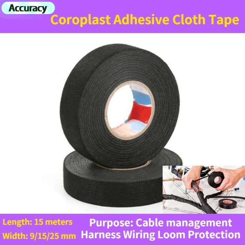15M Heat-Resistant Flame Retardant Tape Cable Management Coroplast Adhesive Cloth Tapes For Car Harness Wiring Loom Protection