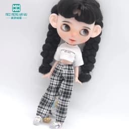 Blyth Clothes Azone OB22 OB24 Doll Accessories Fashion Short T Black White Jeans Plaid Pants Toy Gift