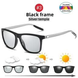 Classic Fishing Sunglasses Men Polarized Metal Square Frame UV400 Photochromic Goggles Women Driving Discoloration Eyewear