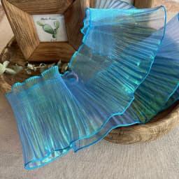1 Yard Blue Lace Fabric Pleated Mermaid Effect Laser Neon Luster For Christmas Women Dress Festival Decorative 15CM Wide