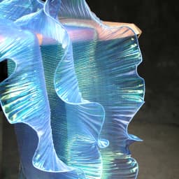 1 Yard Blue Lace Fabric Pleated Mermaid Effect Laser Neon Luster For Christmas Women Dress Festival Decorative 15CM Wide