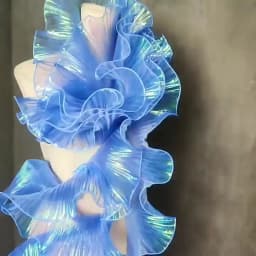 1 Yard Blue Lace Fabric Pleated Mermaid Effect Laser Neon Luster For Christmas Women Dress Festival Decorative 15CM Wide