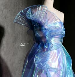 1 Yard Blue Lace Fabric Pleated Mermaid Effect Laser Neon Luster For Christmas Women Dress Festival Decorative 15CM Wide