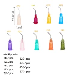 10-45Pcs 1" Stainless Steel 45 Degrees Elbow Dispensing Needle Blunt Tip From 14G To 27G