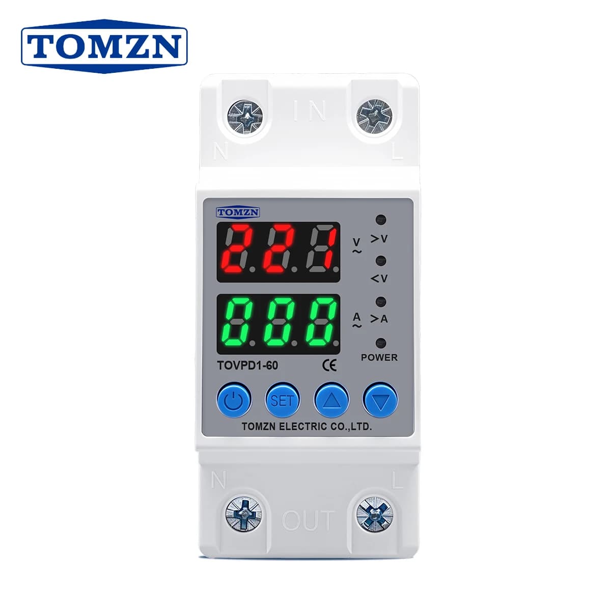 TOMZN DIN Rail 230V Adjustable Over Voltage And Under Voltage Protective Device Protector Relay TOVPD1-63-EC Colourful