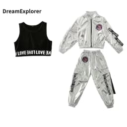 Hip Hop Boys Silver Jacket Girls Jazz Jogger Pants Street Dance Mini Skirt Clothes Sets Kids Sequin Costumes Child Streetwear