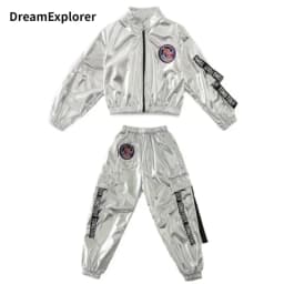 Hip Hop Boys Silver Jacket Girls Jazz Jogger Pants Street Dance Mini Skirt Clothes Sets Kids Sequin Costumes Child Streetwear