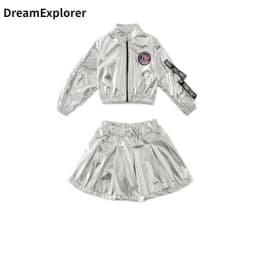 Hip Hop Boys Silver Jacket Girls Jazz Jogger Pants Street Dance Mini Skirt Clothes Sets Kids Sequin Costumes Child Streetwear
