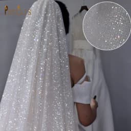 B58 White Champagne Wedding Veil Bling Bridal Veils Long 3M / 5M Veil Cathedral Bride Veils One Layer Shiny Veil with Comb