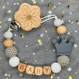 Custom Name Personalise Beech Baby Boy Girl Pacifier Clips Holder Chain Chew Silicone Crown Infant Newborn Teether Teething Gift