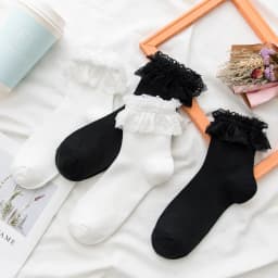 Woman Socks Lolita Style Black White Ruffle Socks Mesh Thin Lace Sweet Girls Japanese Fashion Lolita Kawaii Cute Socks Women