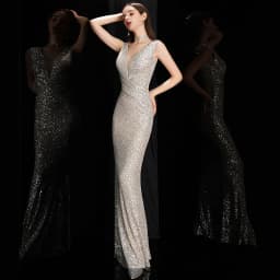 DEERVEADO Elegant V Neck Sequin Evening Dress Long Women's Mermaid Formal Dress Party Gown Bodycon Maxi Prom Dress