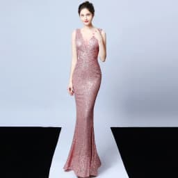 DEERVEADO Elegant V Neck Sequin Evening Dress Long Women's Mermaid Formal Dress Party Gown Bodycon Maxi Prom Dress