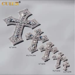 CUIER 12.5' Huge Cross Patches with Rhinestones AB Glass Appliques Crystal Sewing Accessories Glass Gem DIY Sew on Big Size