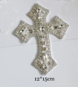 CUIER 12.5' Huge Cross Patches with Rhinestones AB Glass Appliques Crystal Sewing Accessories Glass Gem DIY Sew on Big Size