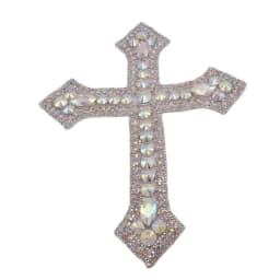 CUIER 12.5' Huge Cross Patches with Rhinestones AB Glass Appliques Crystal Sewing Accessories Glass Gem DIY Sew on Big Size