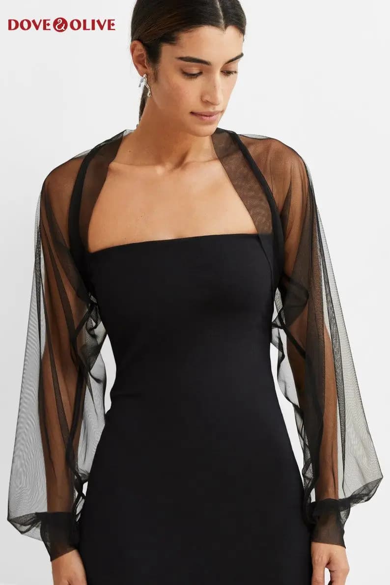 Black Wedding Boleros 2025 Long Sleeves Tulle Party Jacket Formal Special Occasion Capes Women Accessories